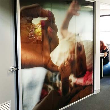 office glass wall print, MSF Sydney 